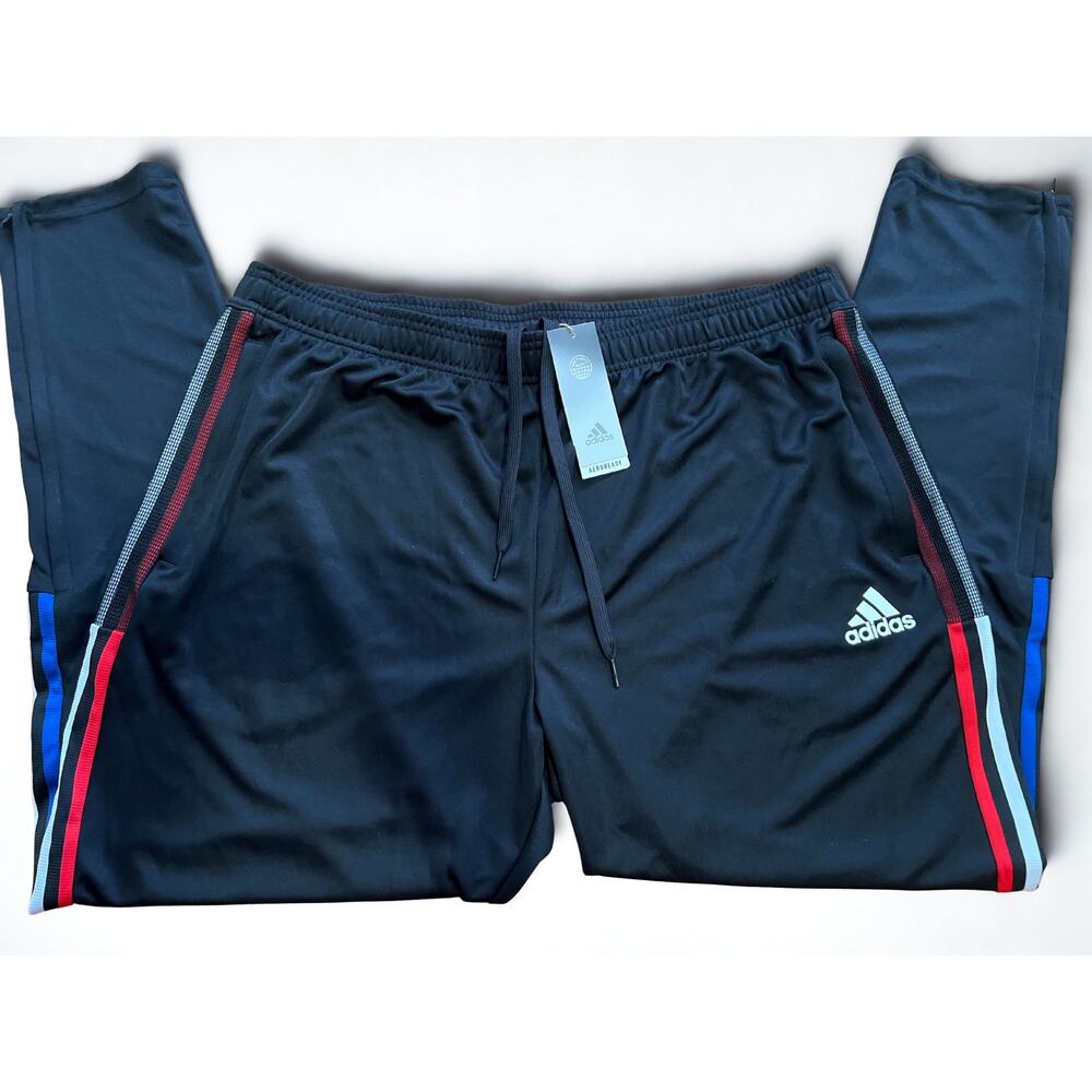 Adidas men 2XL soccer Pants black royal blu new with tags